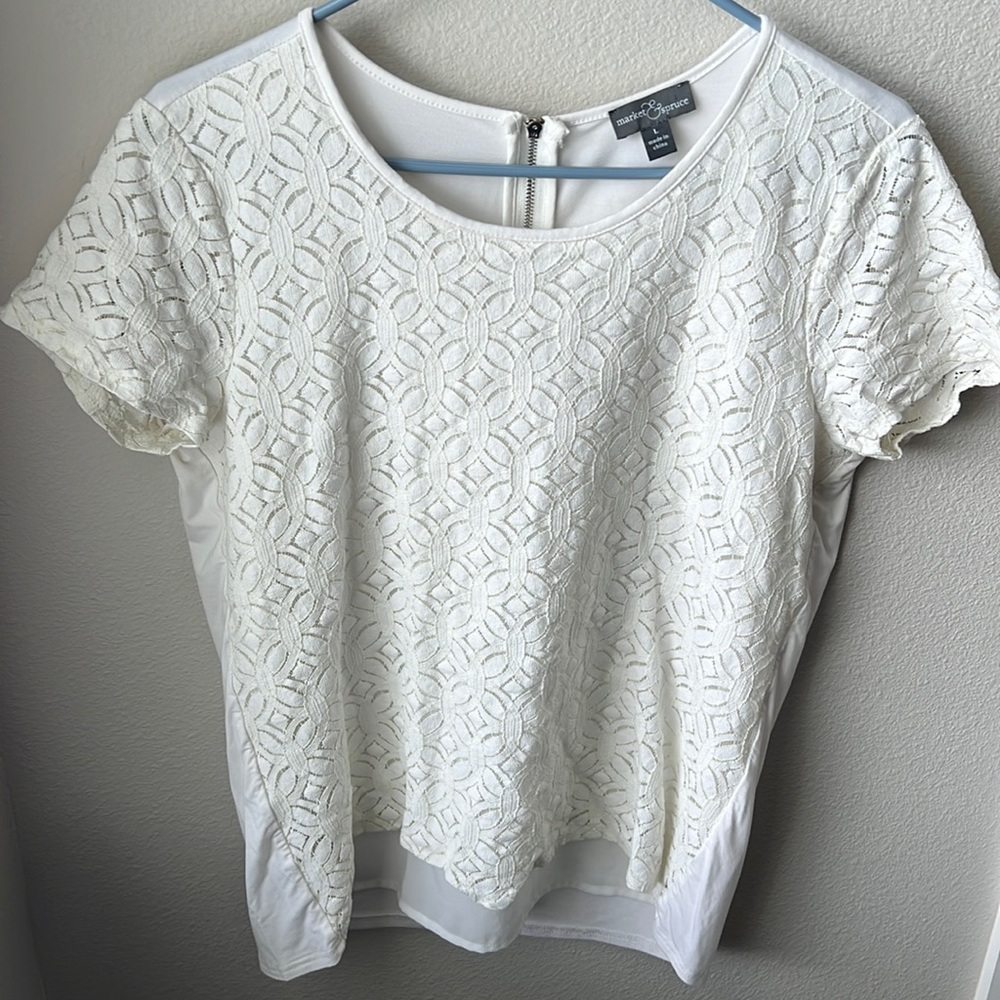 Market & Spruce - Size L - Off White - Lace Front Lined Top - Cotton/Nylon/Rayon